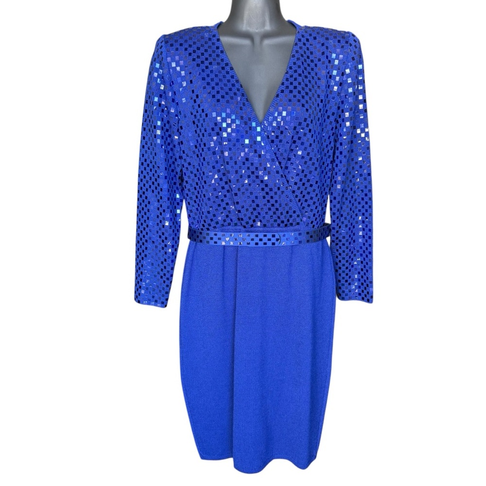ST.JOHN EVENING SEQUIN DRESS LONG SLEEVE Removable Belt Size 8